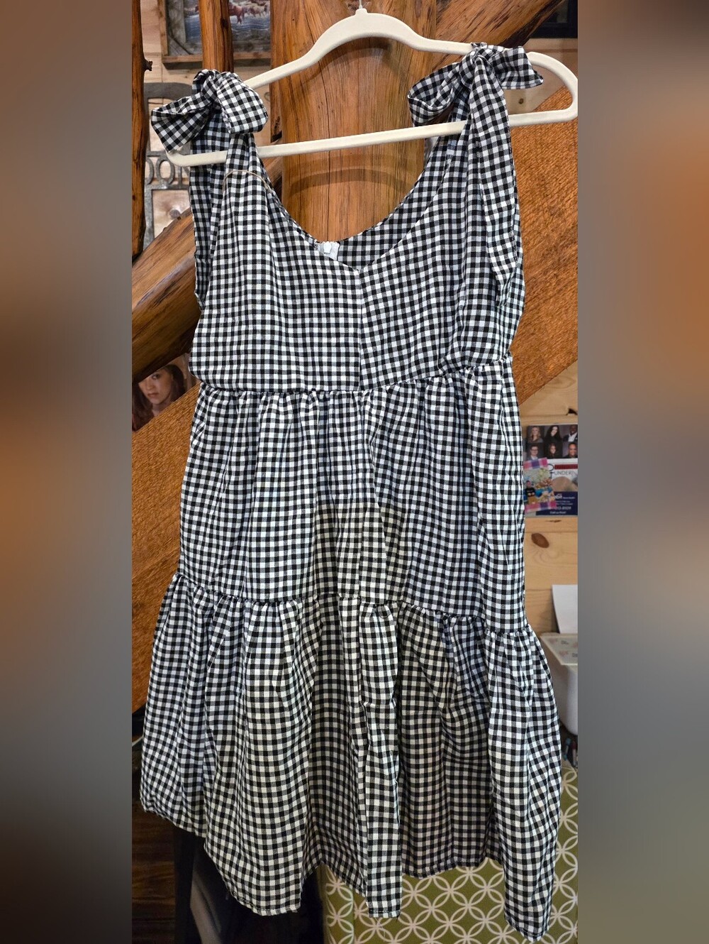 Black and White Gingham Tie-Shoulder Dress